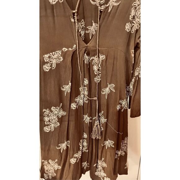 Three Little Birds Cotton Gauze Brown Boho Dress Size L - Picture 8 of 9